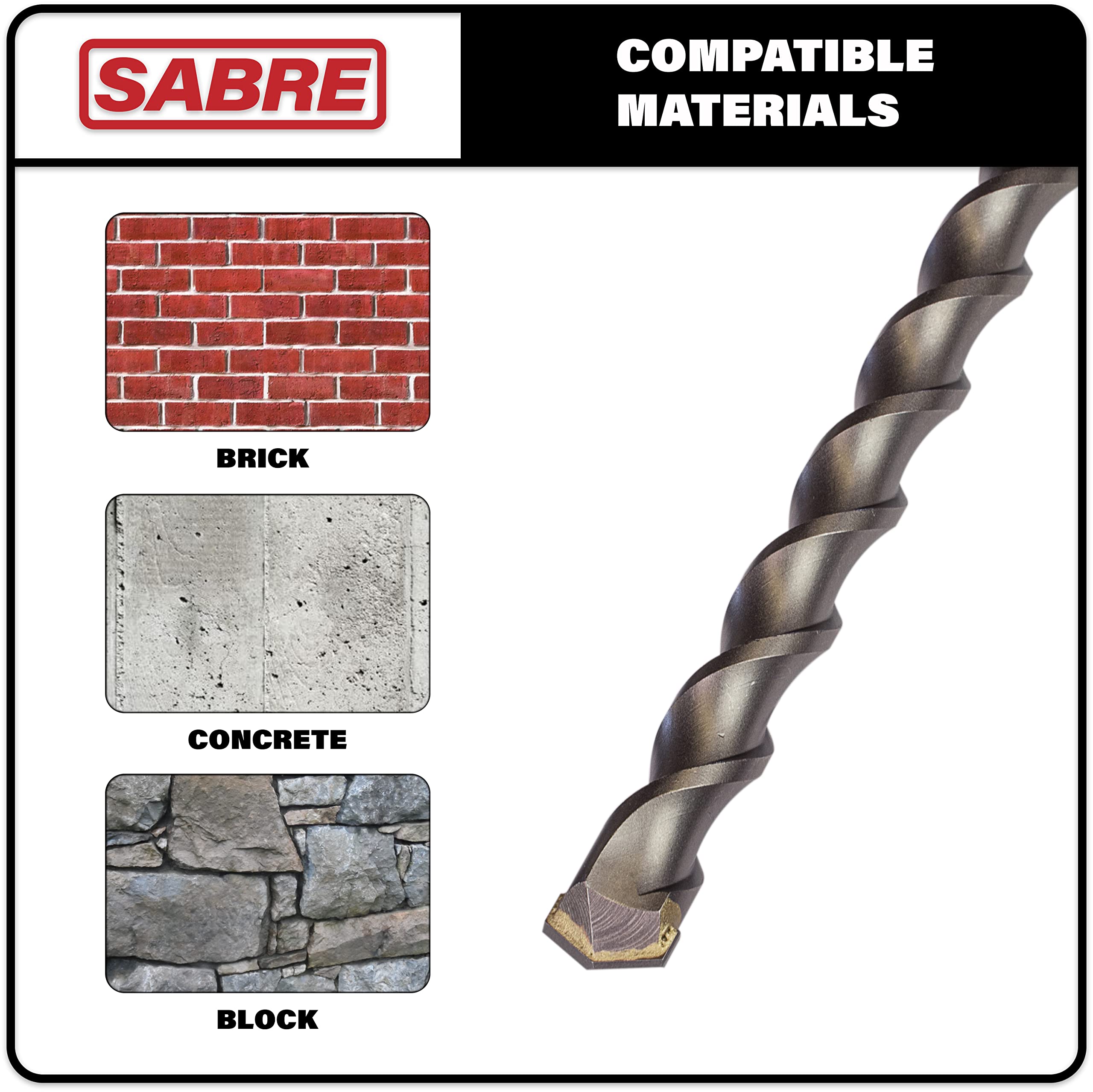Sabre Tools 10-pack SDS Plus masonry bits, 1/4 in x 6 in, compatible with many hammer drills.