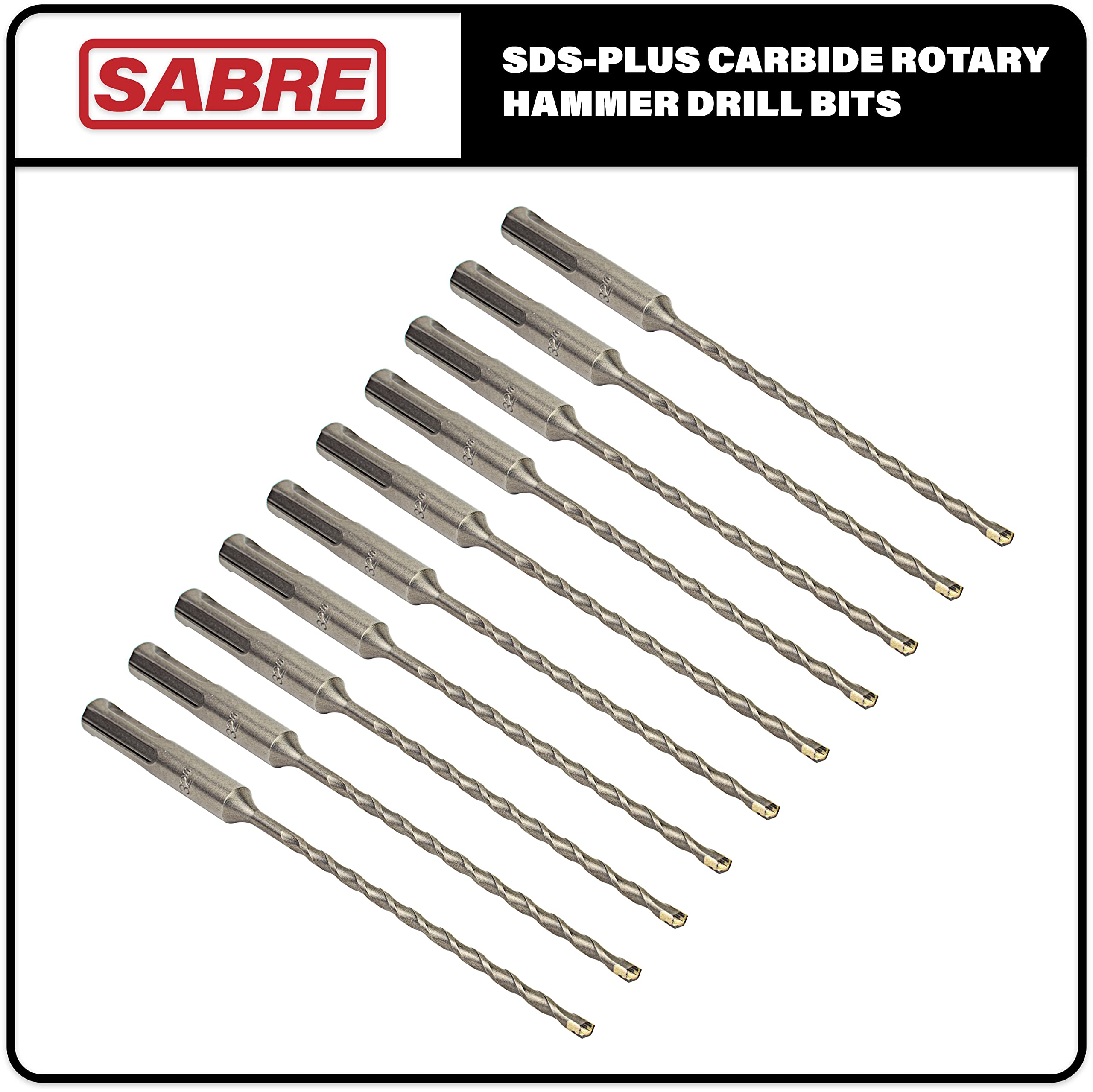 Sabre Tools 5/32-inch SDS Plus bit drilling into concrete for a precision hole.