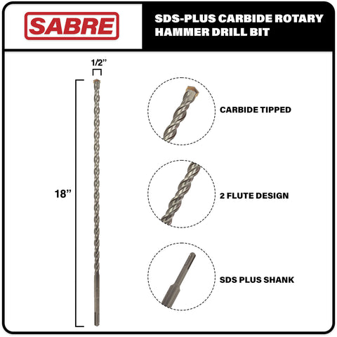 Sabre Tools SDS Plus bit for stone drilling with precision and durability.