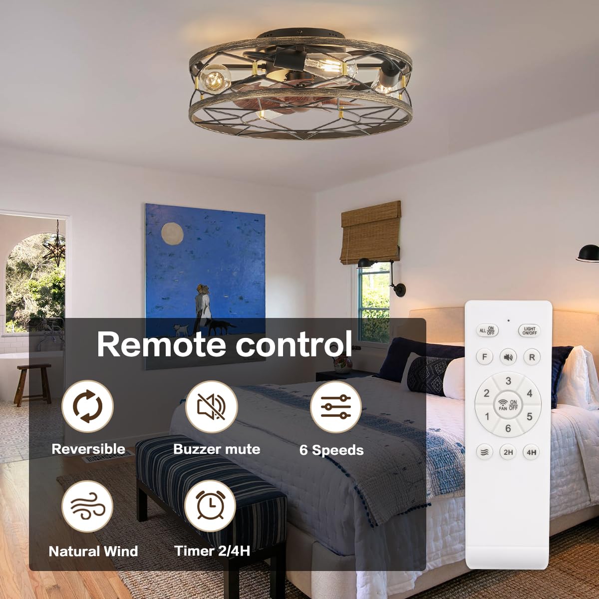 SabvioZh bladeless rustic ceiling fan with remote for quiet evenings.