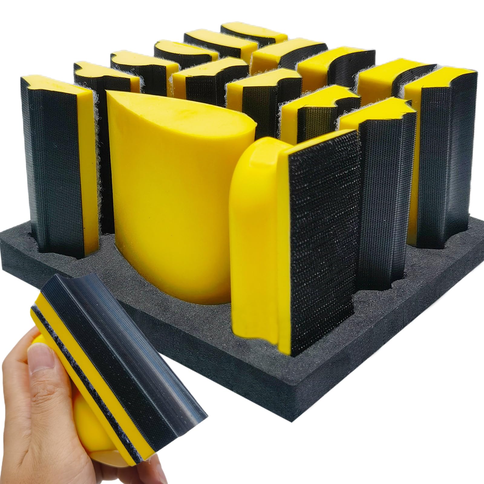 SACKORANGE 16pcs contoured sanding blocks ready for smooth wood surfaces.