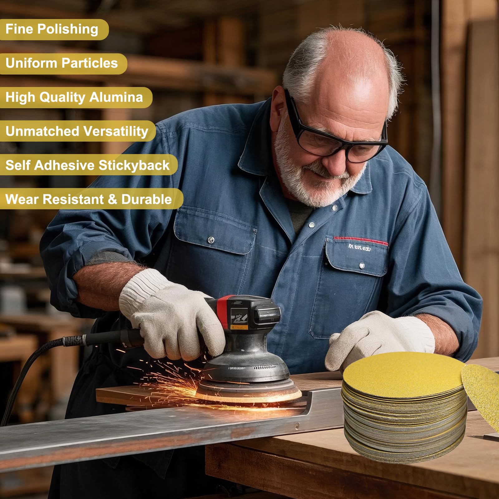SACKORANGE 320-grit 6-inch PSA sanding disc for prep and paint-ready surfaces.