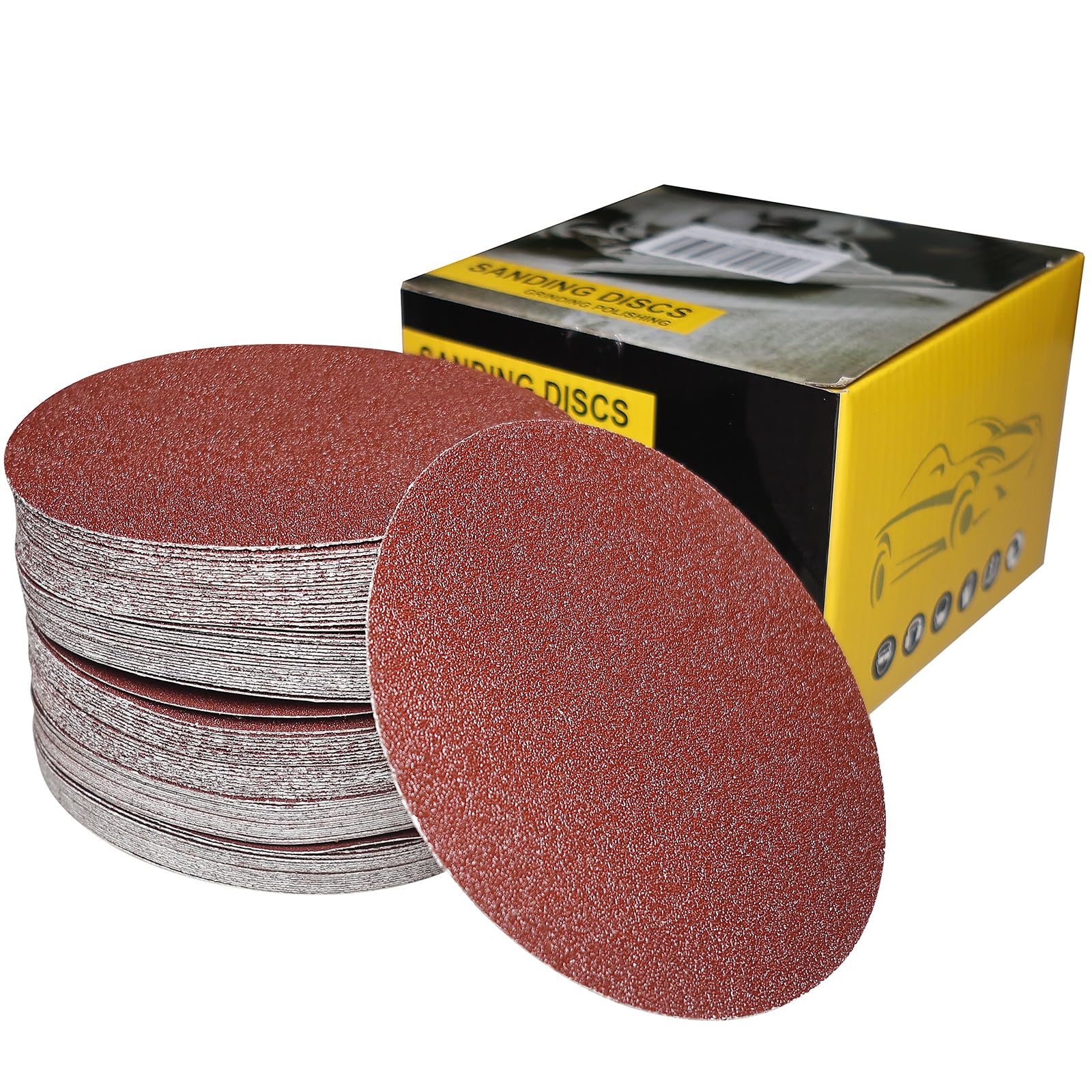 SACKORANGE 60-grit discs mounted on a 6-inch PSA pad for rapid wood removal.