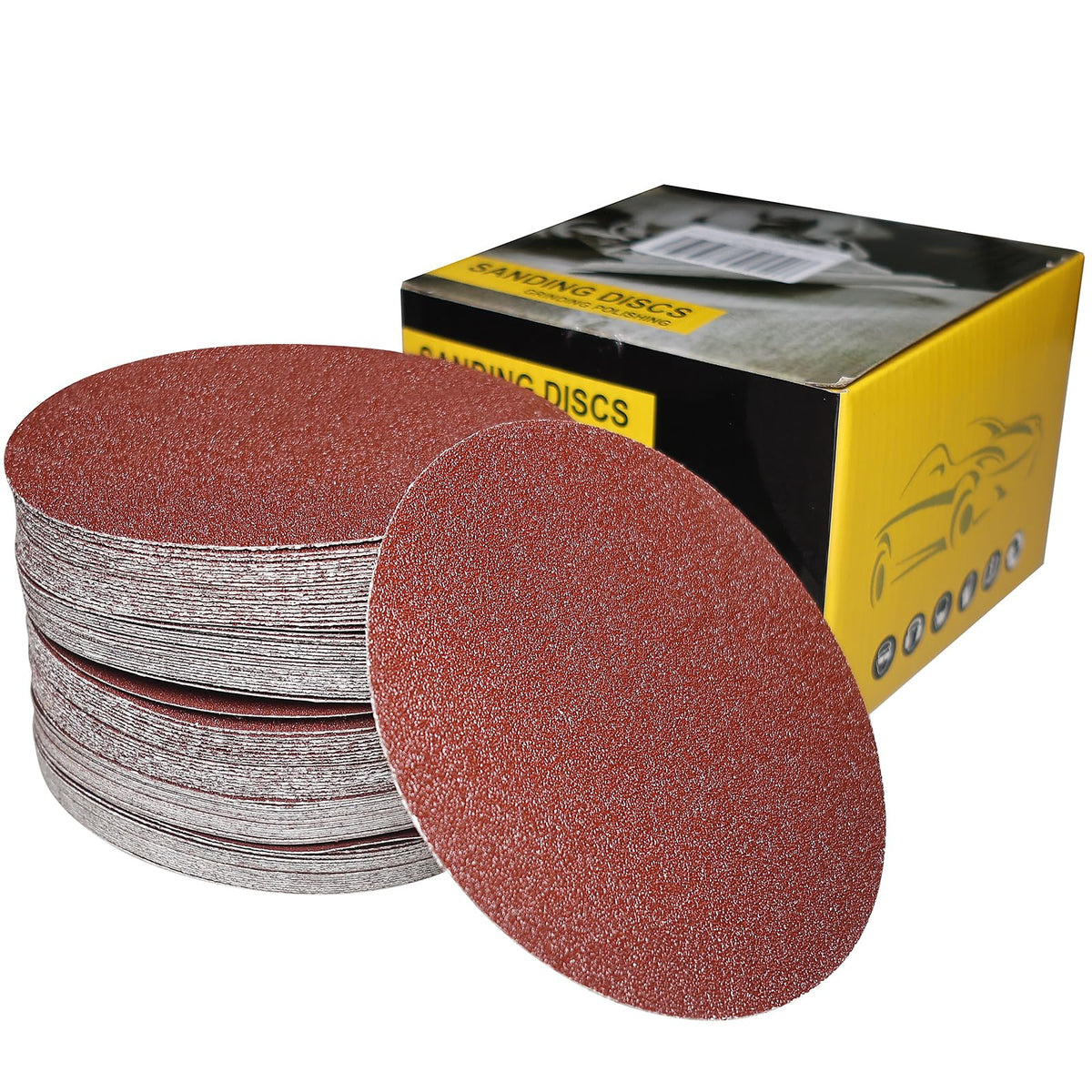 SACKORANGE 60-grit discs mounted on a 6-inch PSA pad for rapid wood removal.