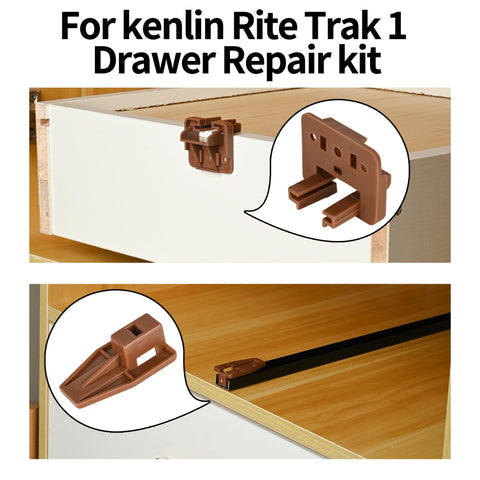 Ten dark-brown plastic track guides improve drawer stability