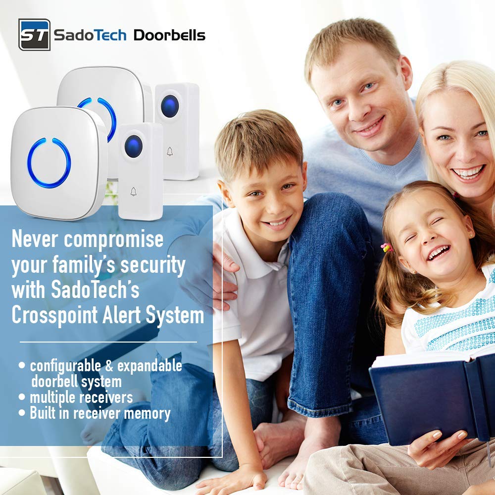 SadoTech doorbell button white with long-range coverage for large homes.