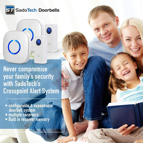 SadoTech doorbell button white with long-range coverage for large homes.