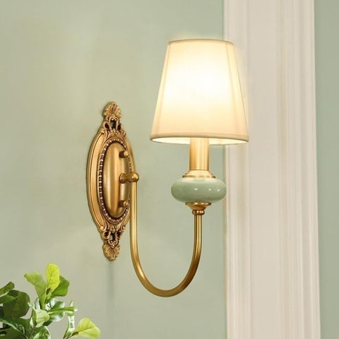 SADOVC dimmable brass wall sconce shown, adjustable brightness from 50% to 100%.