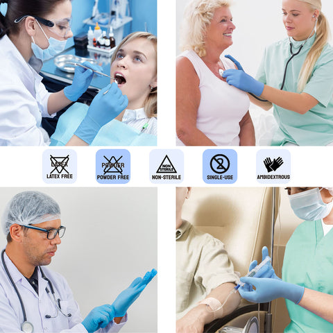 Safe Health latex-free powder-free blue nitrile gloves for sensitive skin