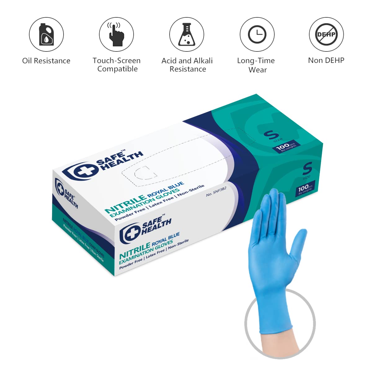 Safe Health 3.5 mil blue nitrile gloves provide protective performance