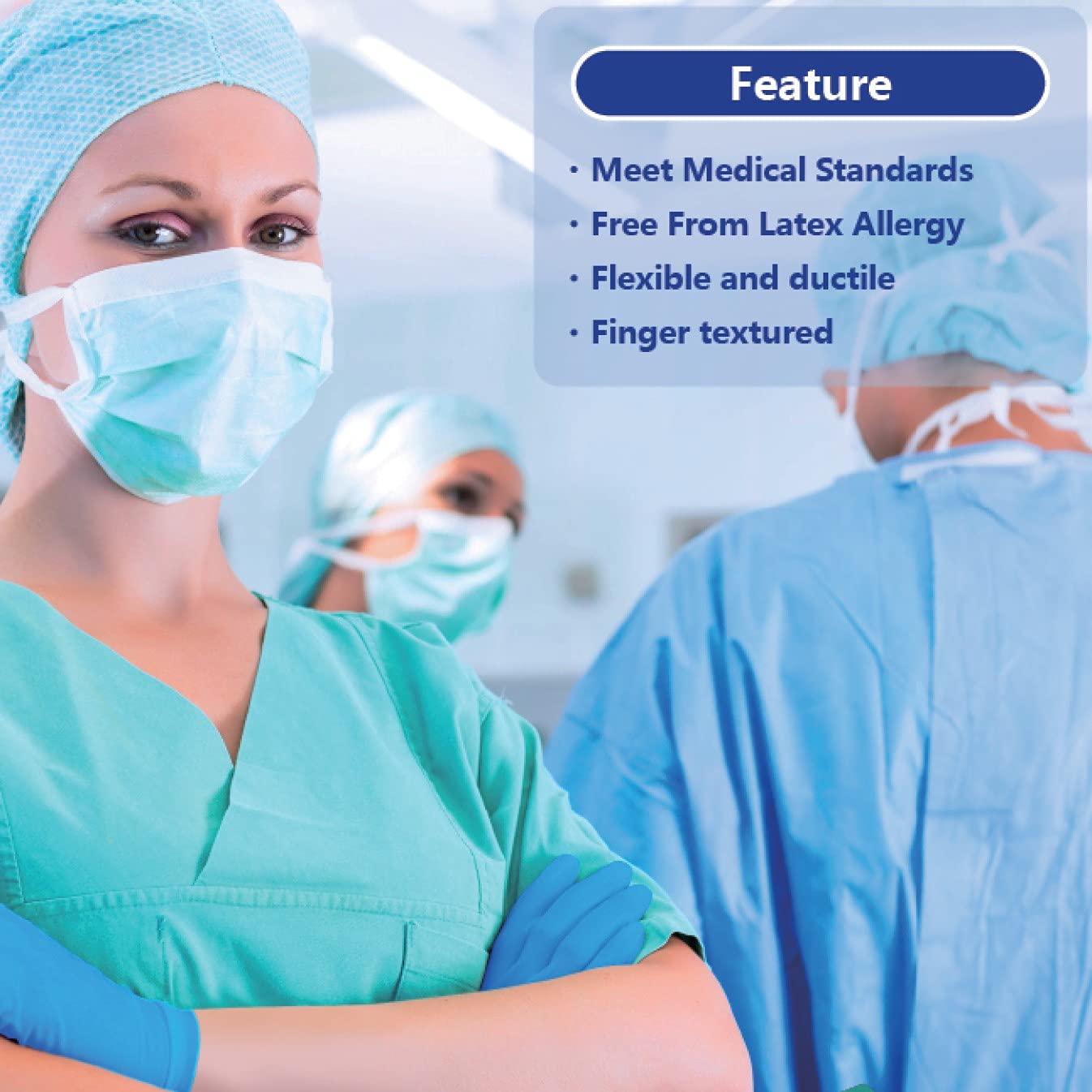 Safe Health ambidextrous blue nitrile gloves for versatile use