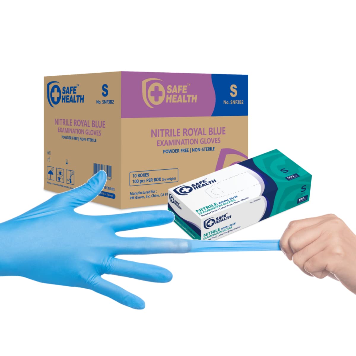 Safe Health nitrile gloves blue case of 1000 with textured fingertips for grip