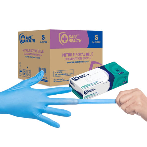 Safe Health nitrile gloves blue case of 1000 with textured fingertips for grip