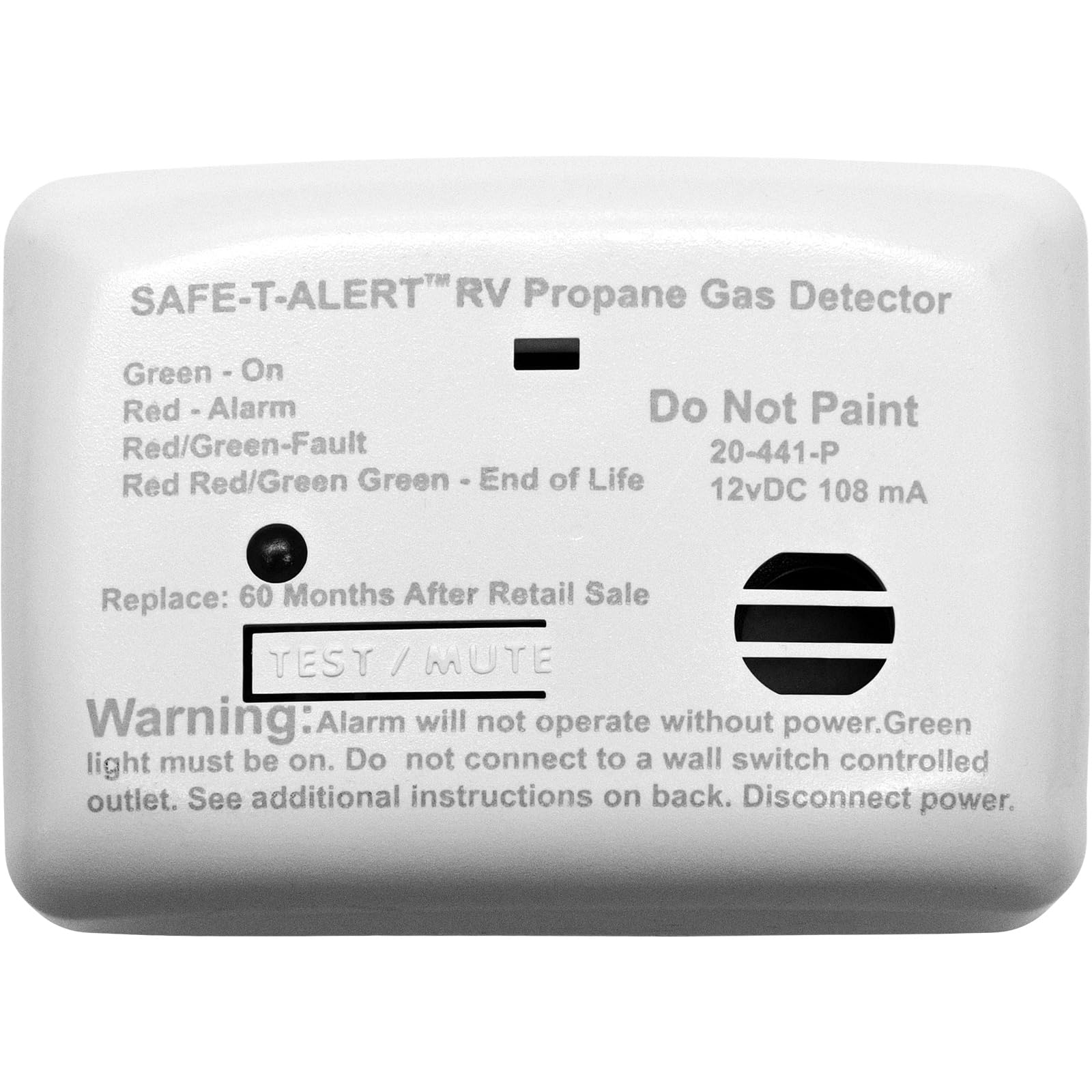 Safe T Alert 20-Series propane alarm front view for RVs
