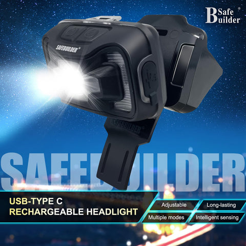 SAFEBUILDER SHL01 headlamp main body attached to front bracket for hands-free lighting