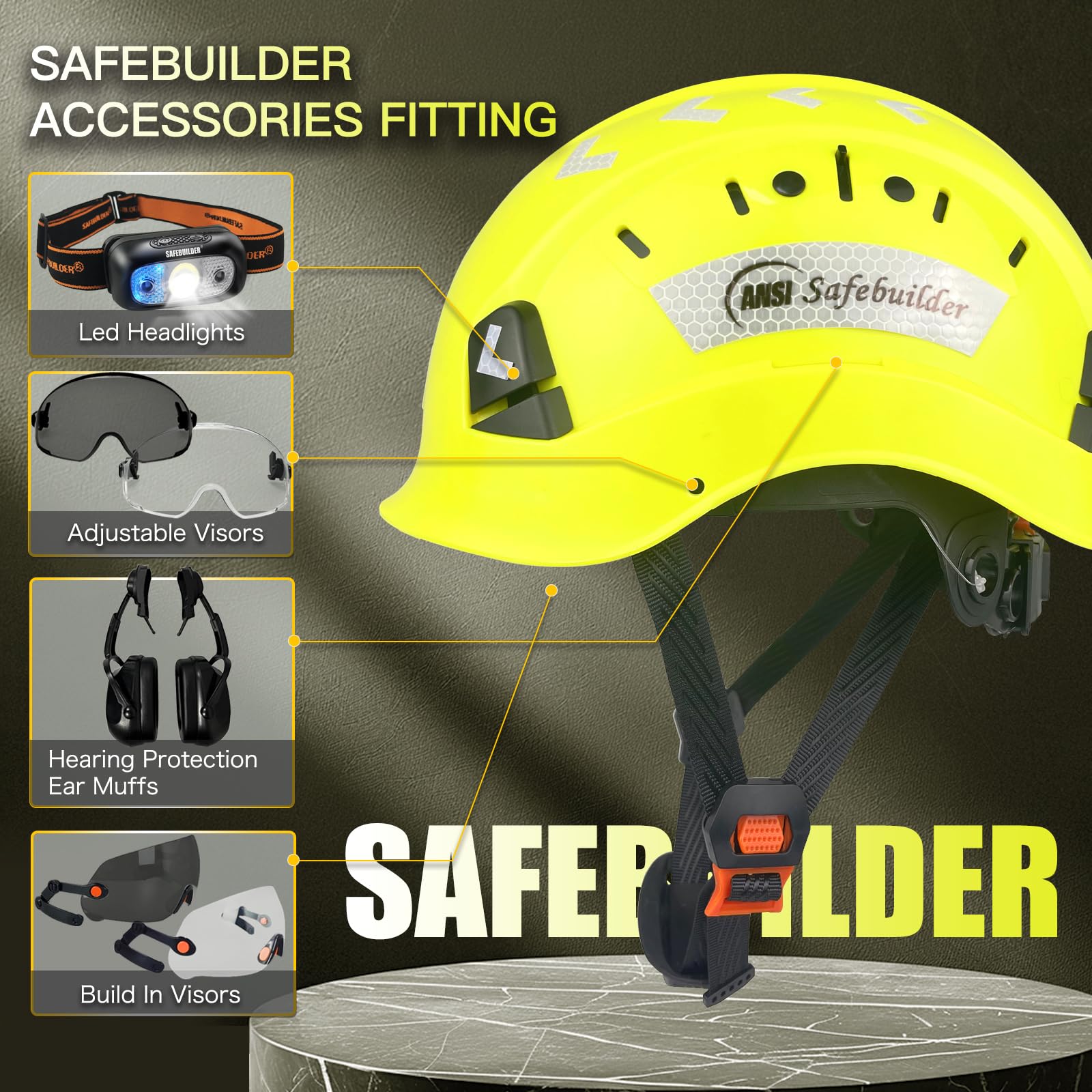 SAFEBUILDER Y-type chinstrap on hard hat for stable fit