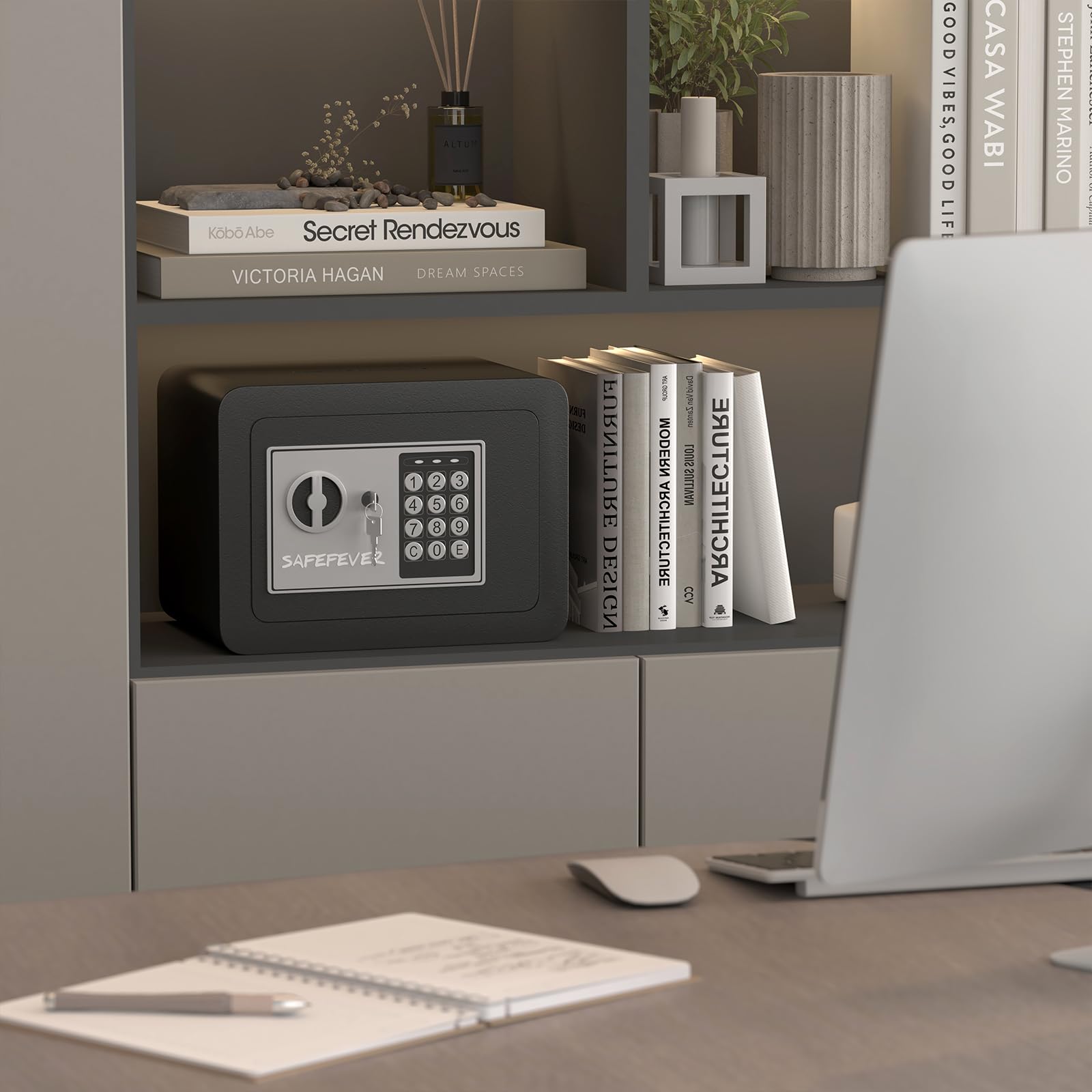 SAFEFEVER 0.23 cubic ft safe interior designed for organized storage.