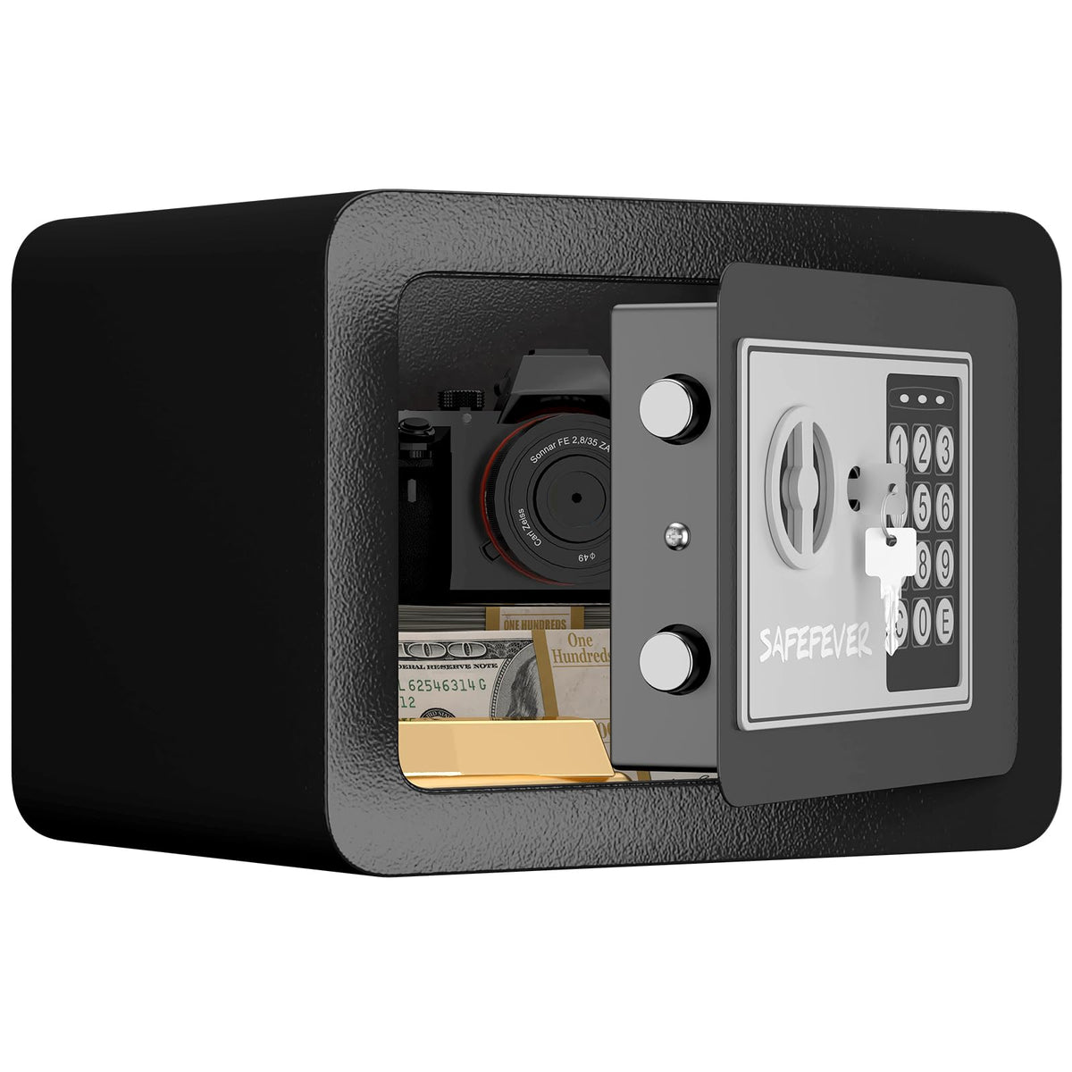SAFEFEVER small safe box with digital keypad for secure cash and jewelry storage.