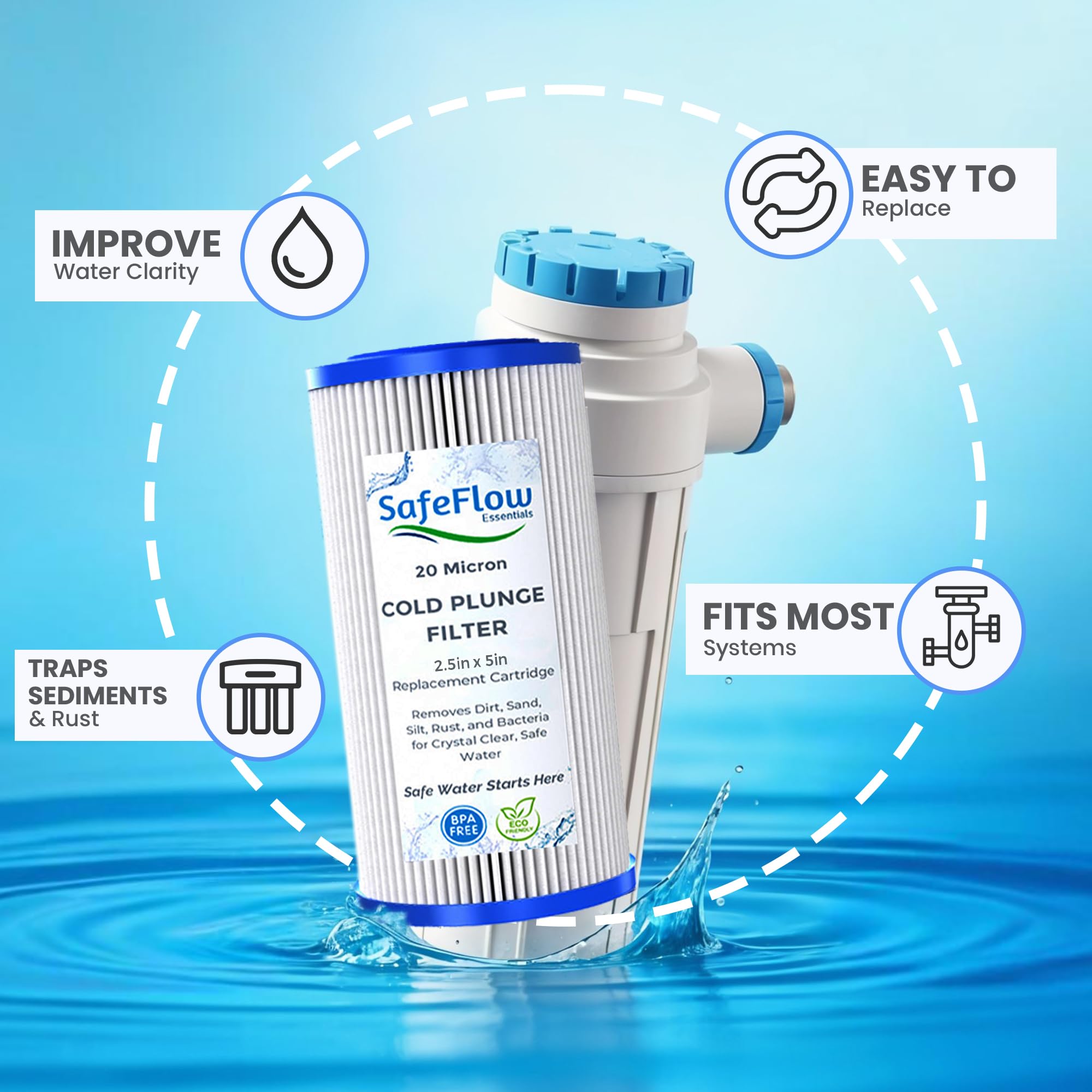 SafeFlow Essentials bath filter cartridge provides pure water for relaxing baths.