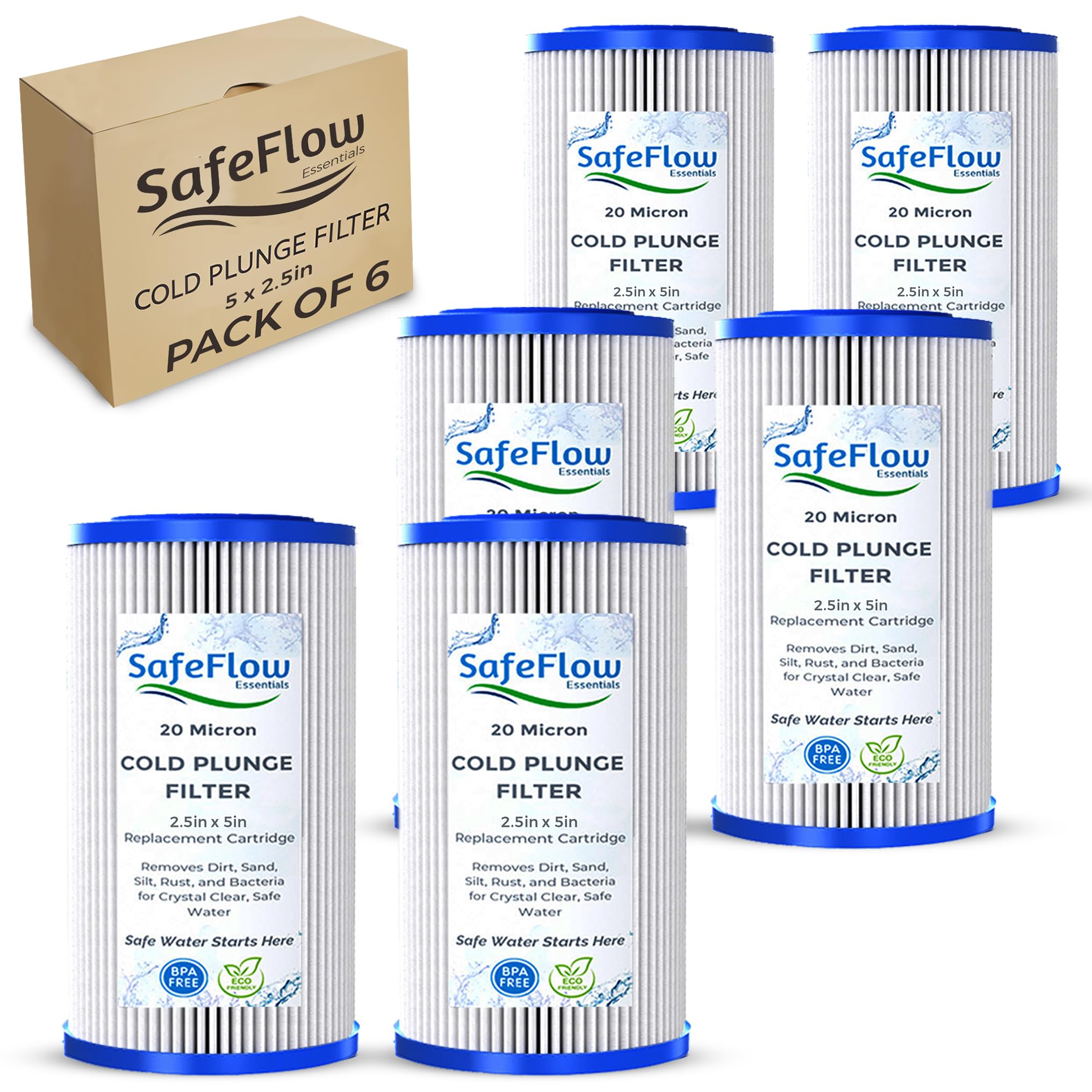 SafeFlow Essentials cold plunge filter 20 micron captures sediment for clearer bath water.