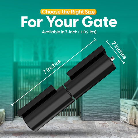 SafeFlow Essentials matte-black coating protects hinges against rust and weather for wrought iron gates.
