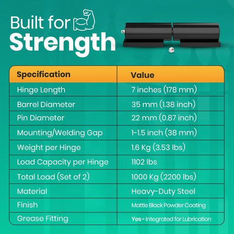 SafeFlow Essentials outdoor hinge set for metal gates, ideal for secure, long-lasting installations.