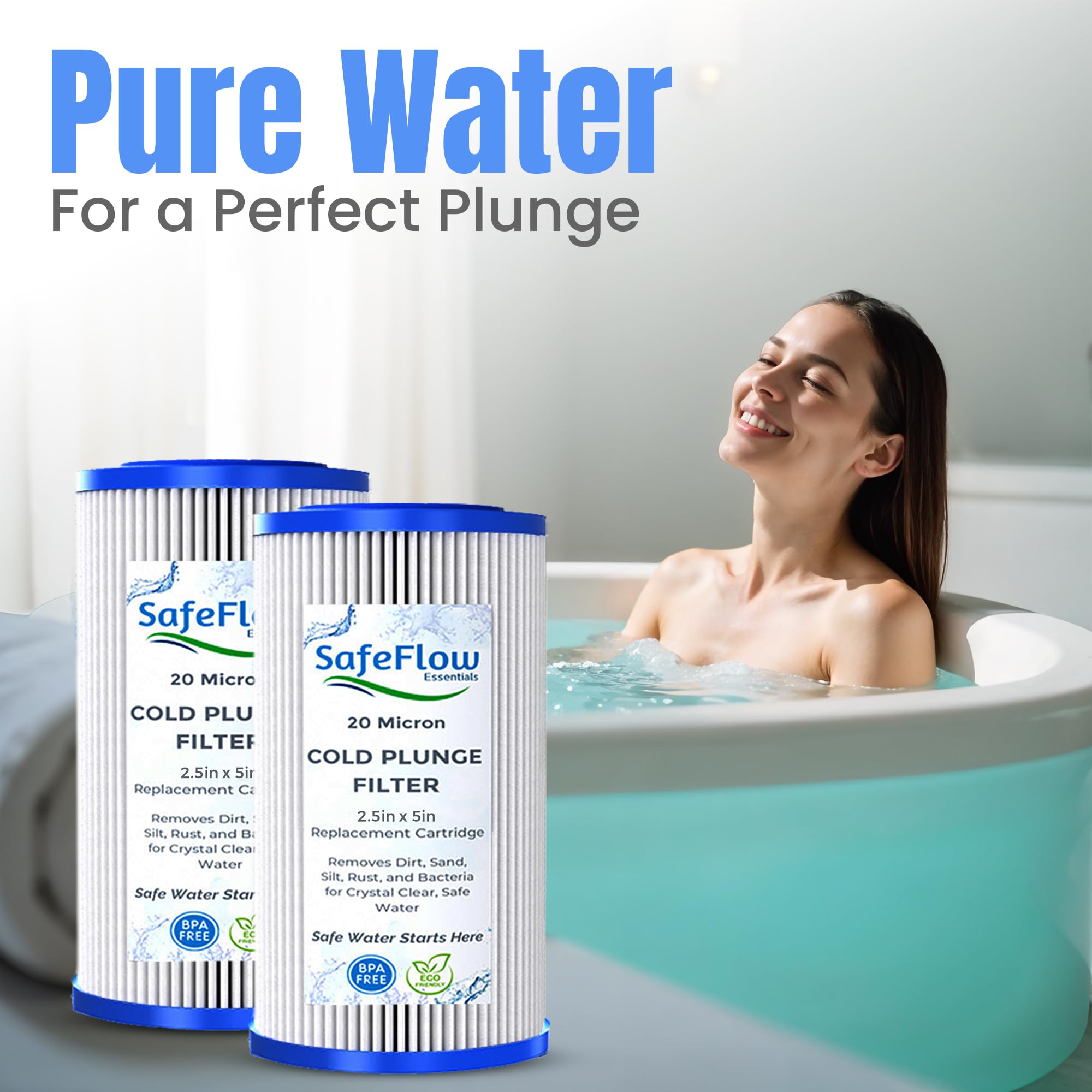 SafeFlow Essentials 20 micron filter fits Pod ice cold plunge chiller for cleaner water.