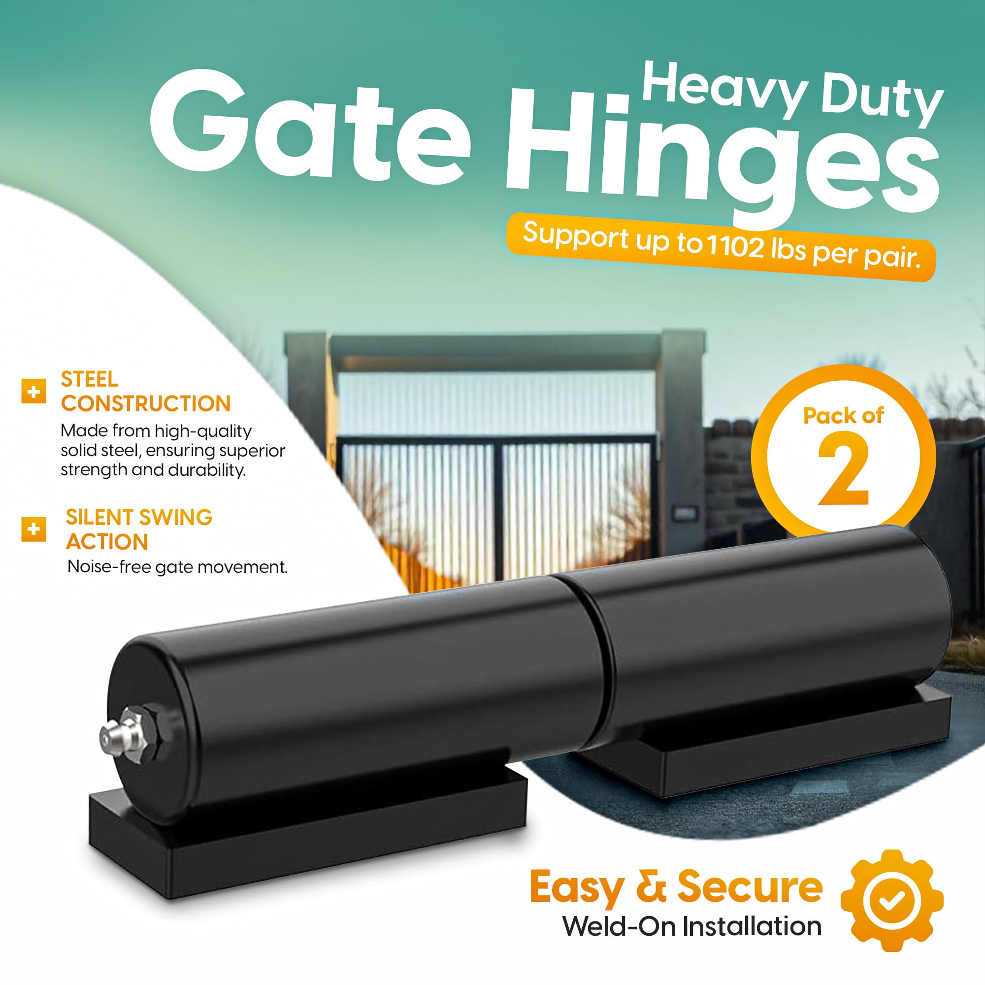 SafeFlow Essentials weld-on hinge backplates for durable metal gate mounting.