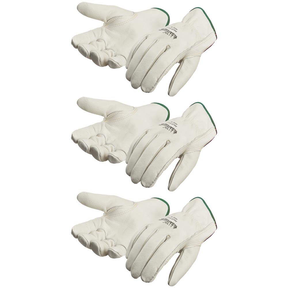 SAFEGEAR cowhide leather work gloves front view highlighting dexterity and comfort