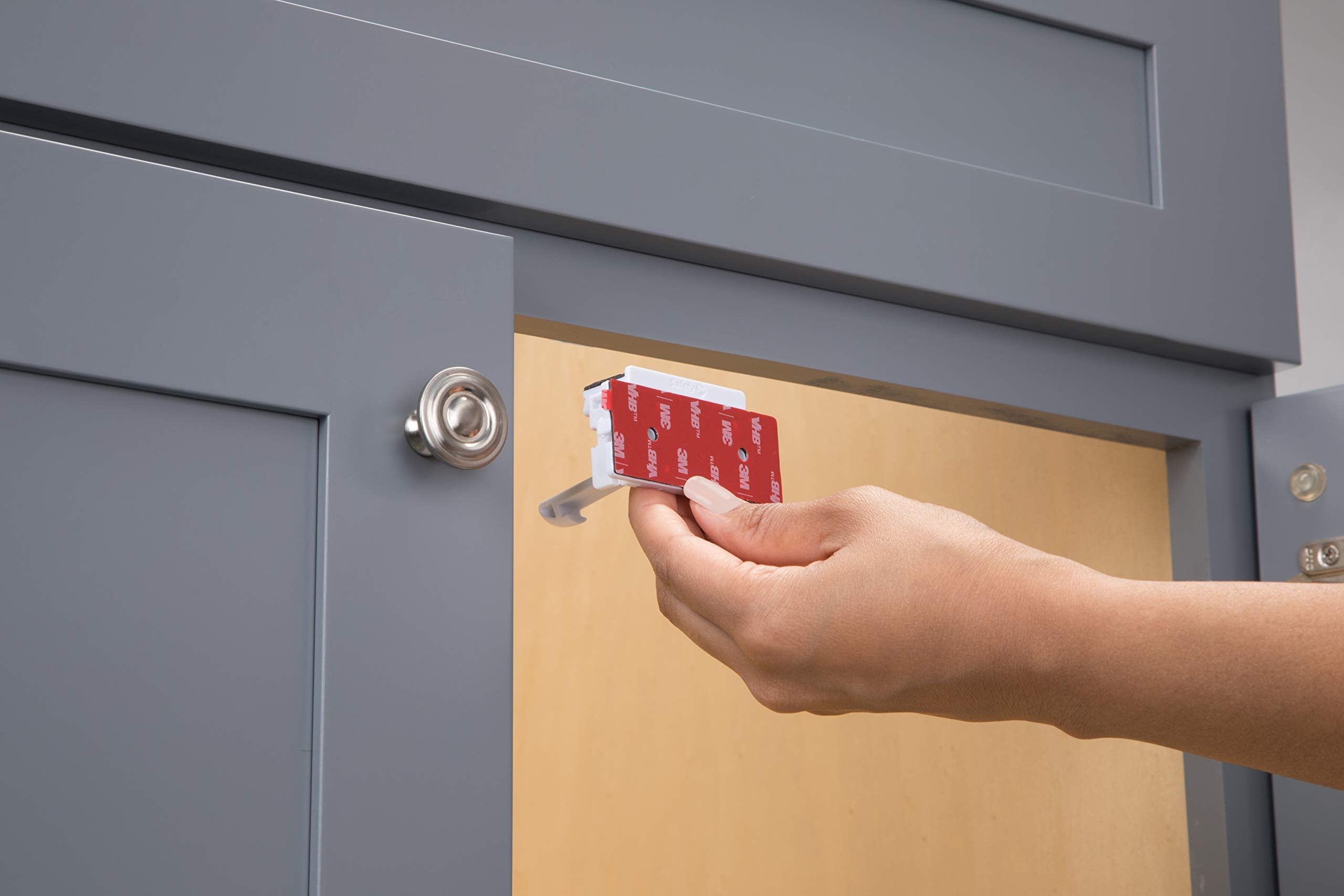 Safety 1st Adhesive Cabinet Latch screws included for extra hold on tough surfaces.