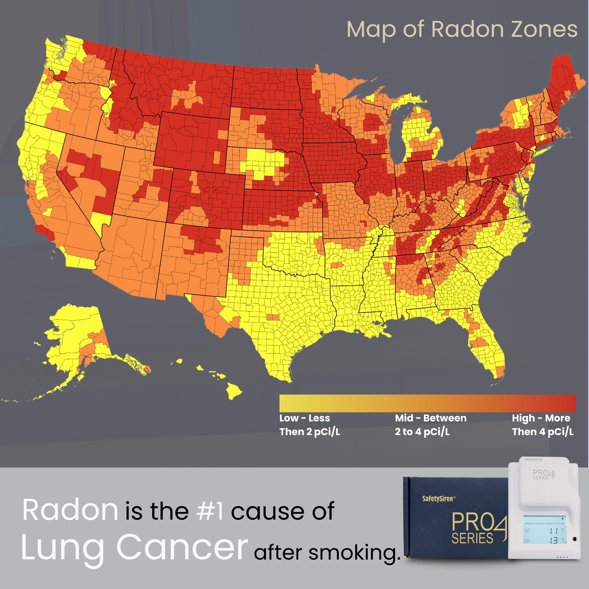Safety Siren Pro4 basement placement demonstrates discreet home radon monitoring