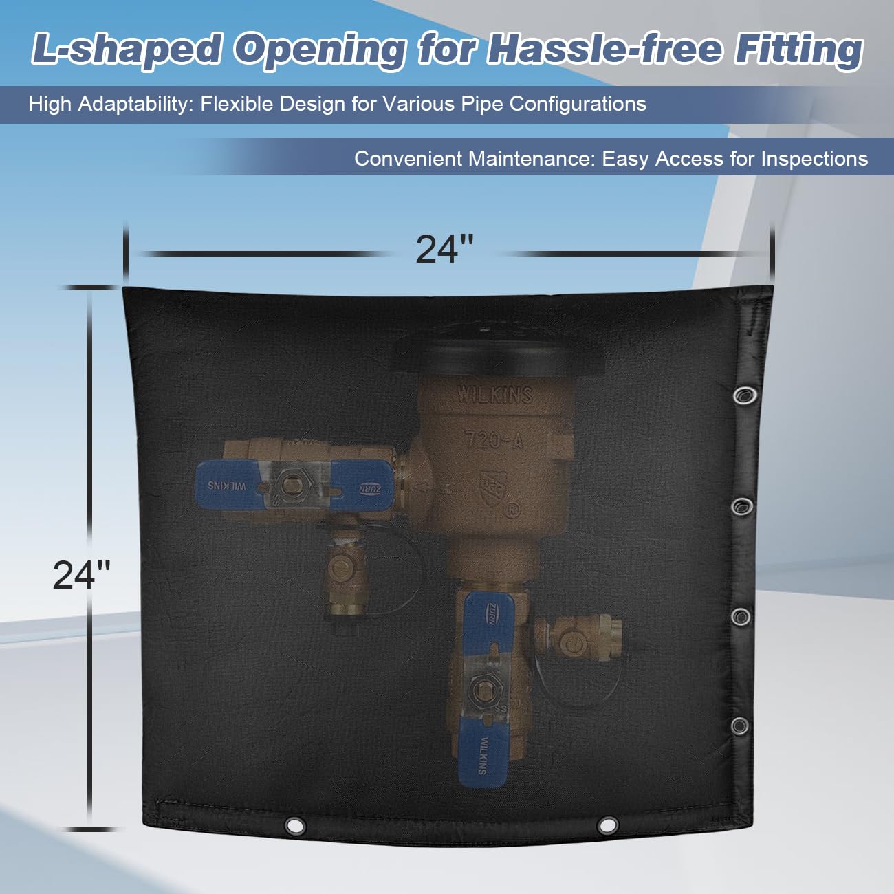 Safoner outdoor backflow cover side view illustrates rugged insulation for winter protection