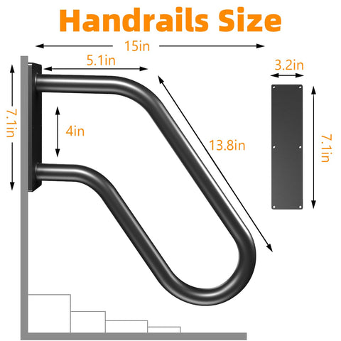 Sahans outdoor stair handrail with black powder-coated finish for weather resistance
