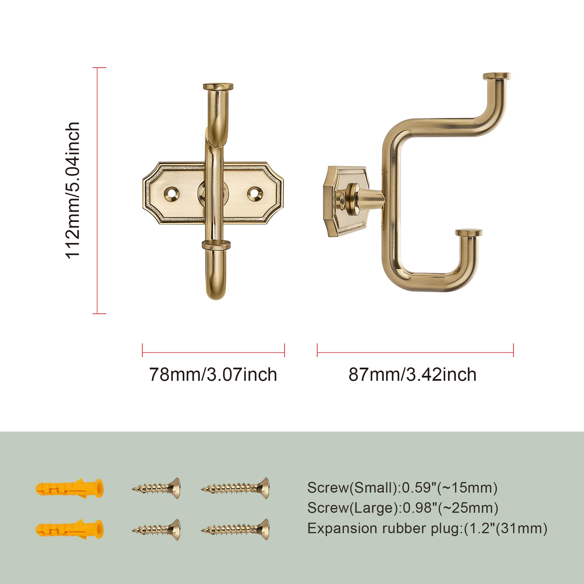 SAILING champagne gold double-hook close-up shows durable zinc alloy construction.