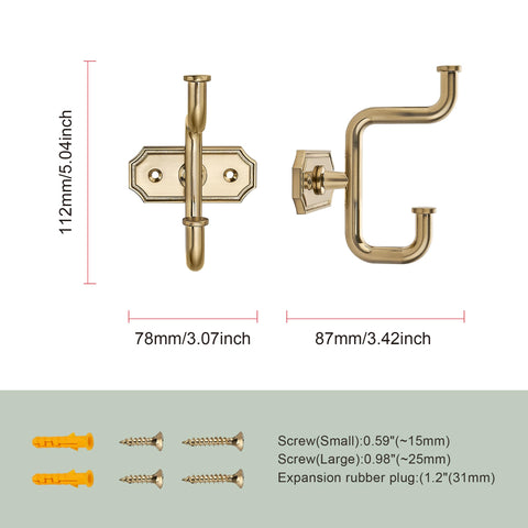 SAILING champagne gold double-hook close-up shows durable zinc alloy construction.