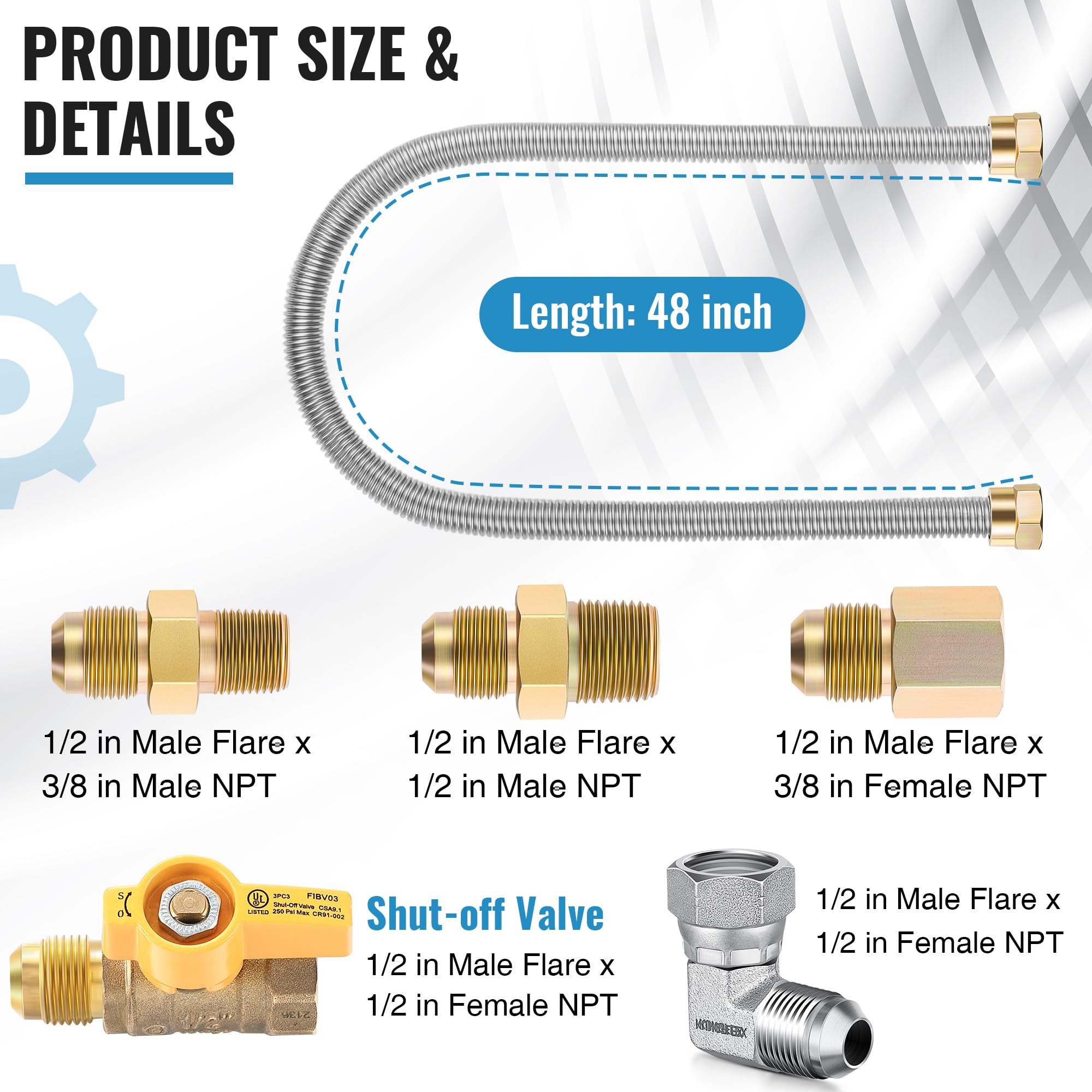 Saillong brass on-off valve 1/2 inch for simple gas shutoff.