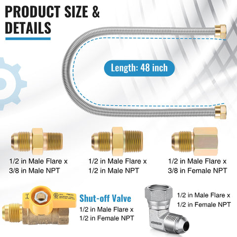 Saillong brass on/off valve 1/2-inch for convenient gas shutoff.