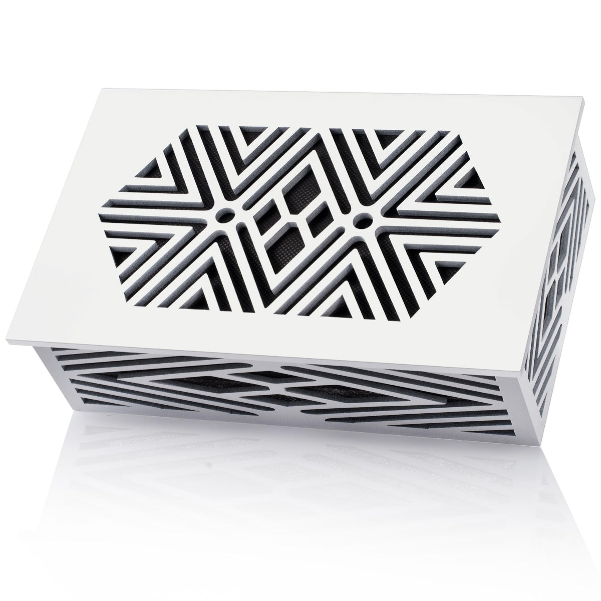 Saillong geometric doorbell cover in white, front view, blends with any decor.