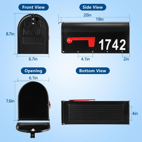 Saillong mailbox side view highlights robust post mount design for long-term outdoor use.