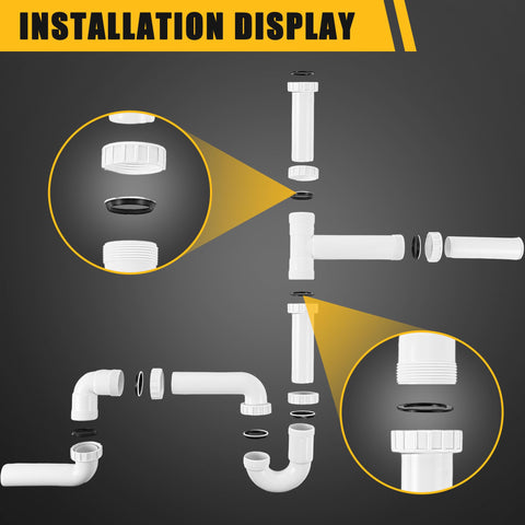 Saillong double sink installation fit demonstrating compatibility with standard 1-1/2 inch plumbing.