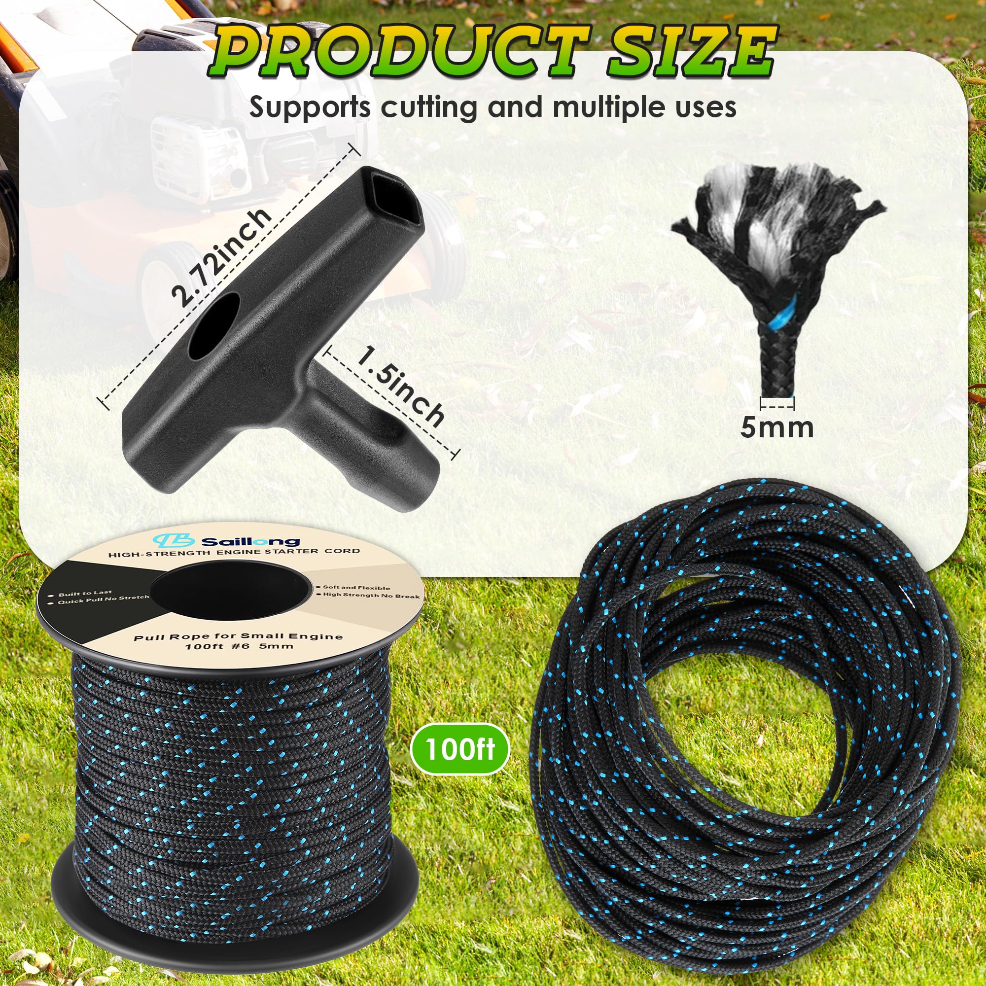 Saillong lawn mower pull rope ready for replacement and quick install