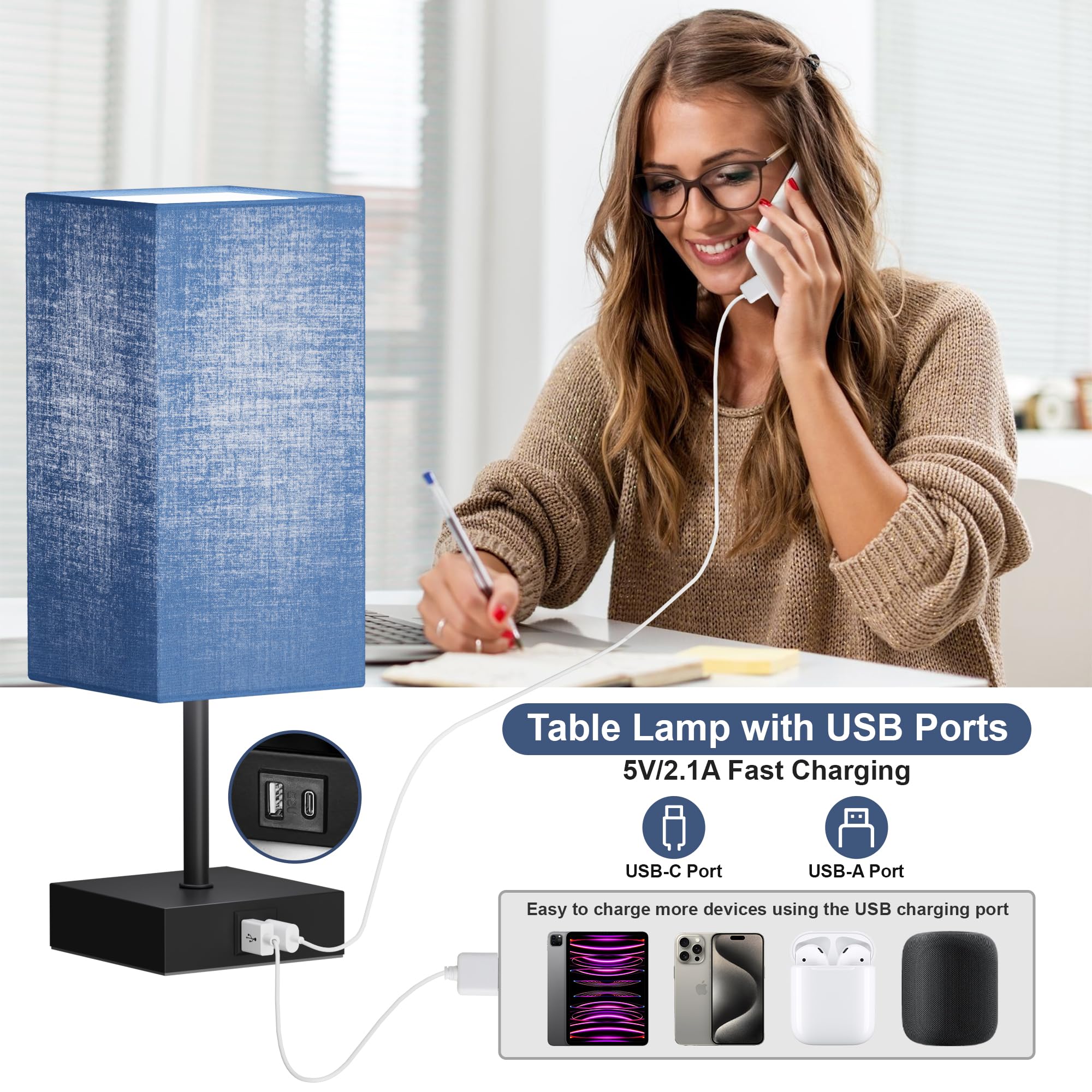 Sailstar lamp includes USB-C and USB-A ports for convenient device charging.