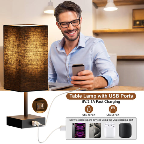 Sailstar bedside lamp with USB-C and USB-A ports for charging devices