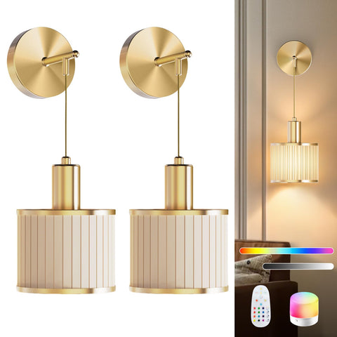 SAIMAND battery wall sconce gold set 2 for cordless bedroom lighting