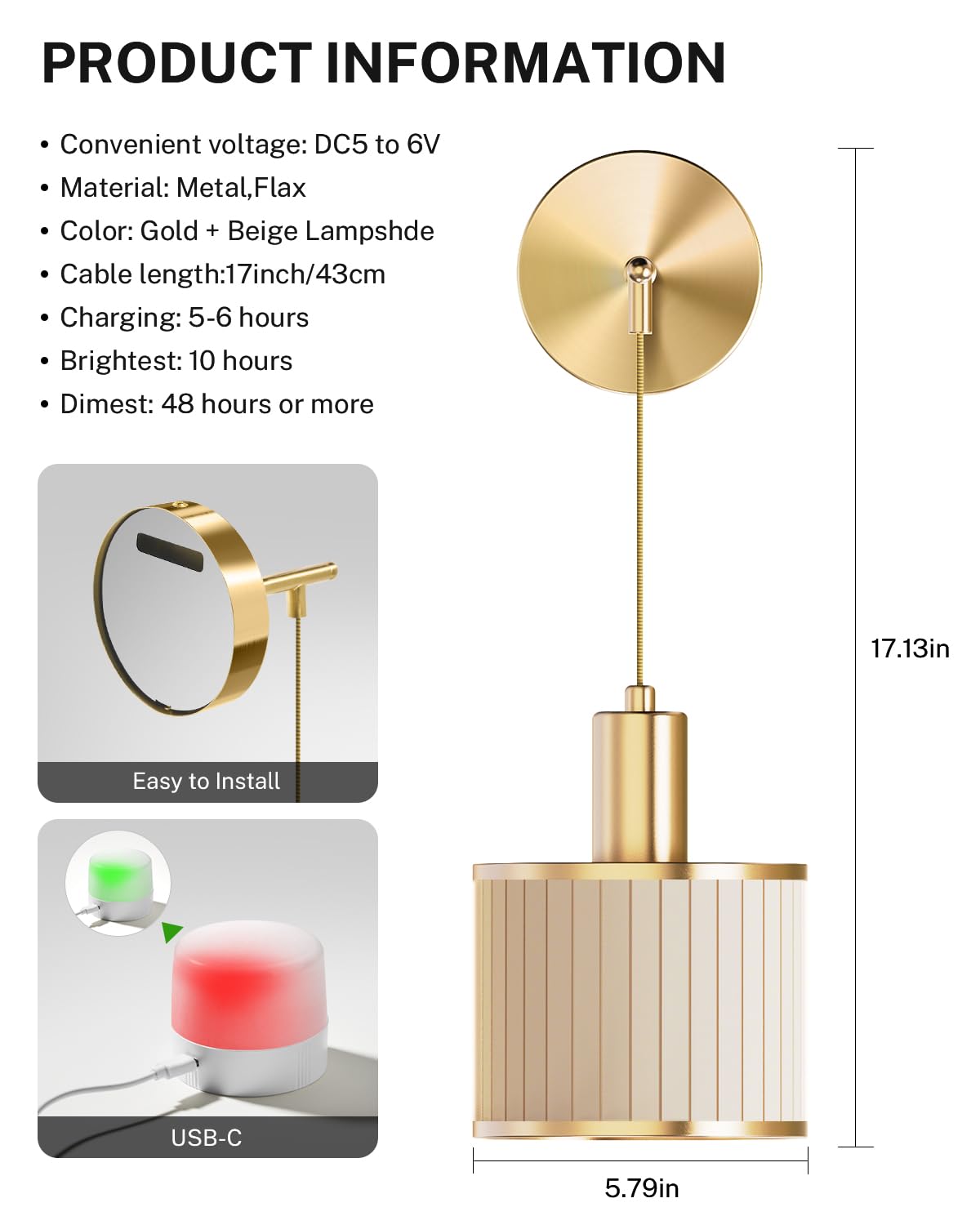 SAIMAND gold framed sconce with white fabric shade adds classic charm