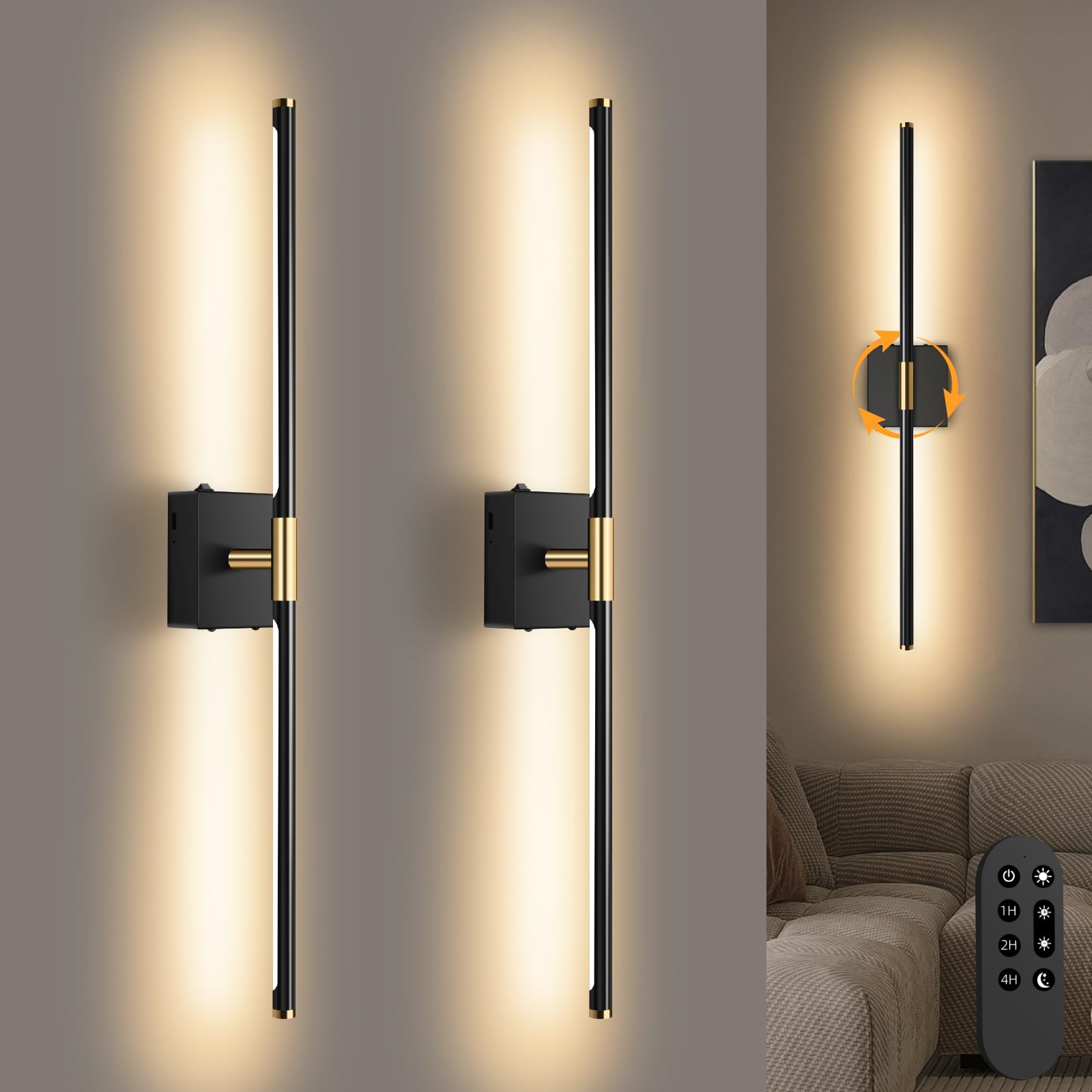 SAIMAND wall sconce pair battery-operated for long-lasting hallway lighting.