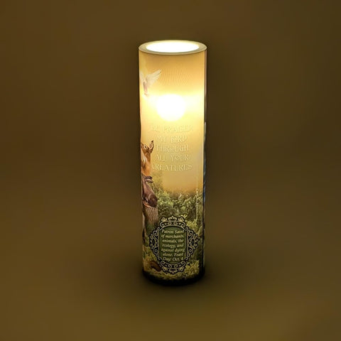 THE SAINTS COLLECTION St Francis flameless candle in a hospital room setting