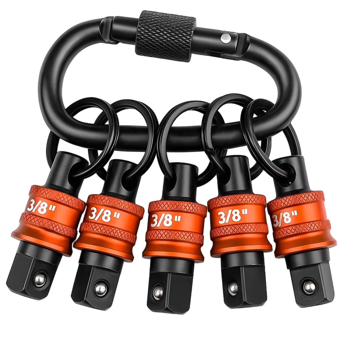 Saipe 5-piece socket holder keychain keeps 3/8 inch sockets organized and accessible.
