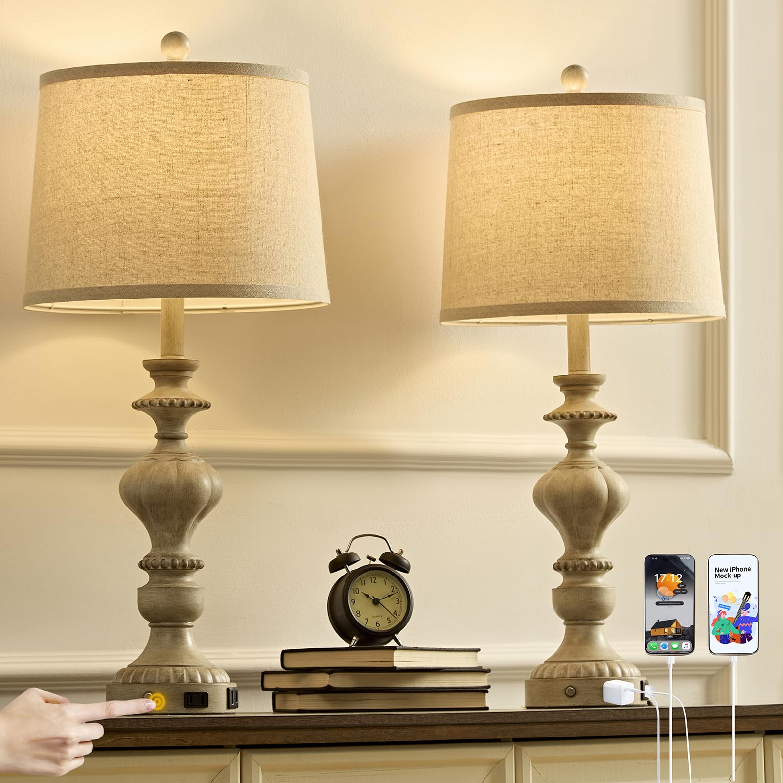 SAIWEYA farmhouse lamps front view in gray finish for cozy living spaces