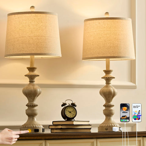SAIWEYA farmhouse lamps front view in gray finish for cozy living spaces